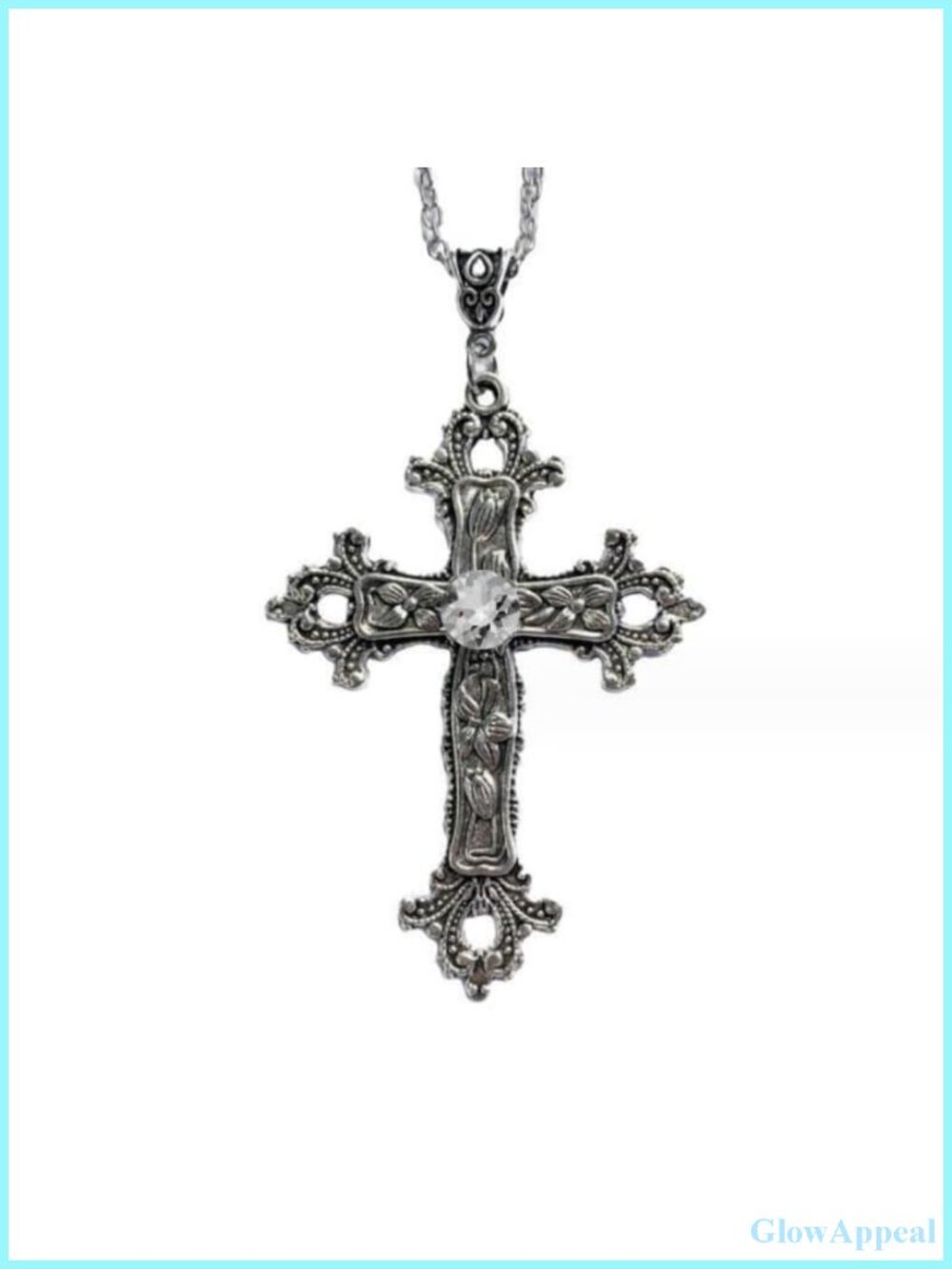 Large Gothic Cross Pendant Necklace Silvertone Zinc Alloy Steel Chain